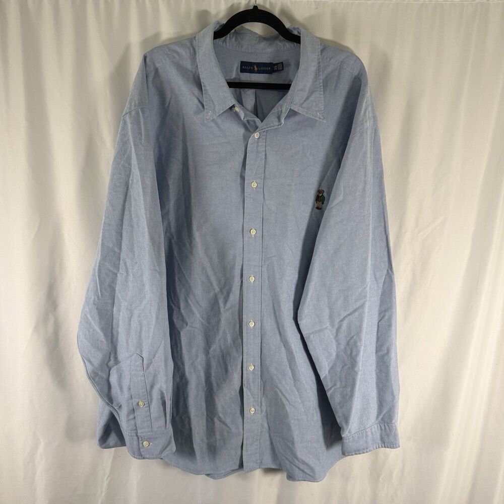 Ralph Lauren Dress Shirt Men's 4XB Blue Bear Embroidered Long Sleeve Button Up